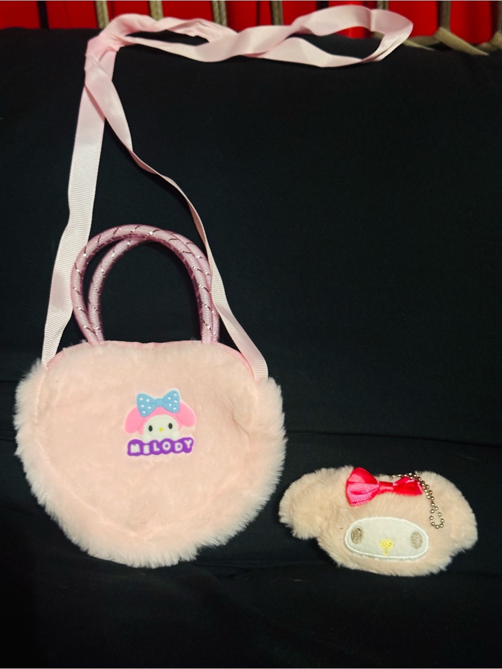 My Melody - Sanrio Fluffy Kids Crossbody/Shoulder Bag with Matching Keychain